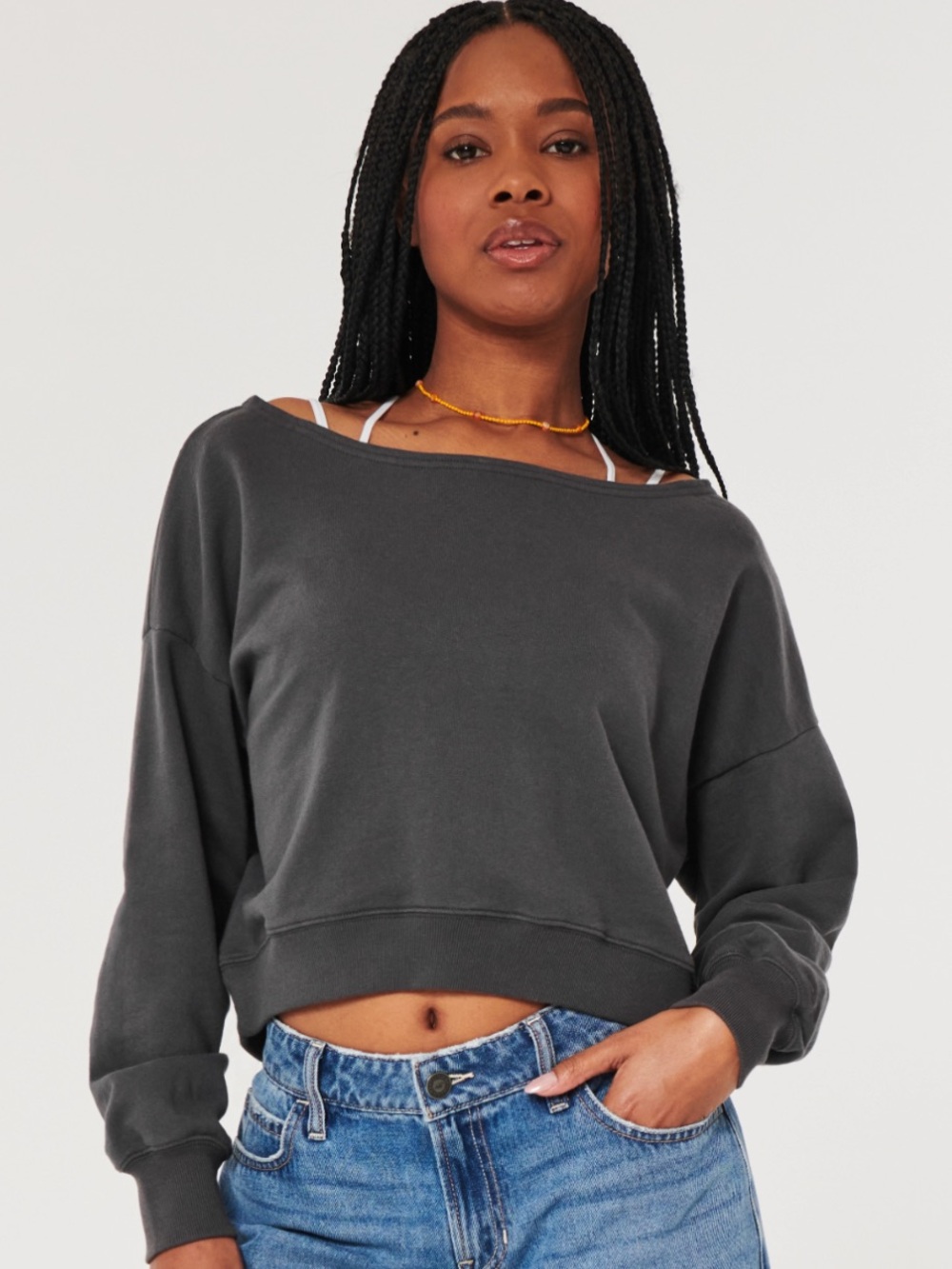 NWT Hollister Soft Dark Gray off shoulder Sweater